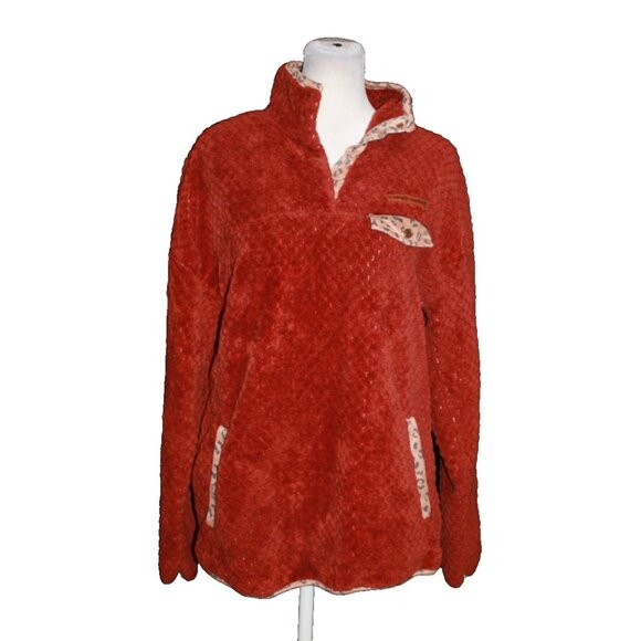 Simply Southern Quarter Snap Pullover Brick Red Women's Size Medium M - Picture 1 of 2
